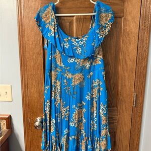 Torrid Blue and White Maxi Sundress with Cowl Neck